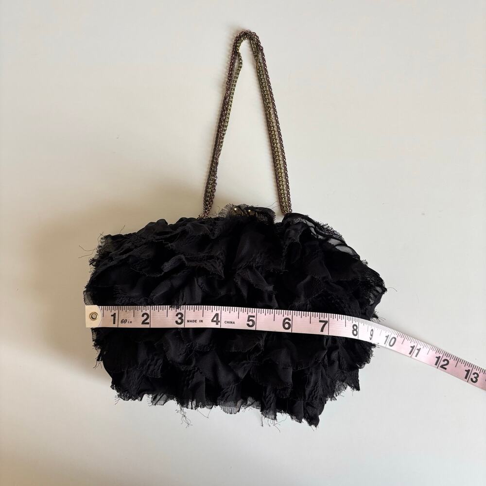 Betsey Johnson Black Ruffled Tulle Multi Chain Strap Clutch Bag Snap Closure - Picture 2 of 6